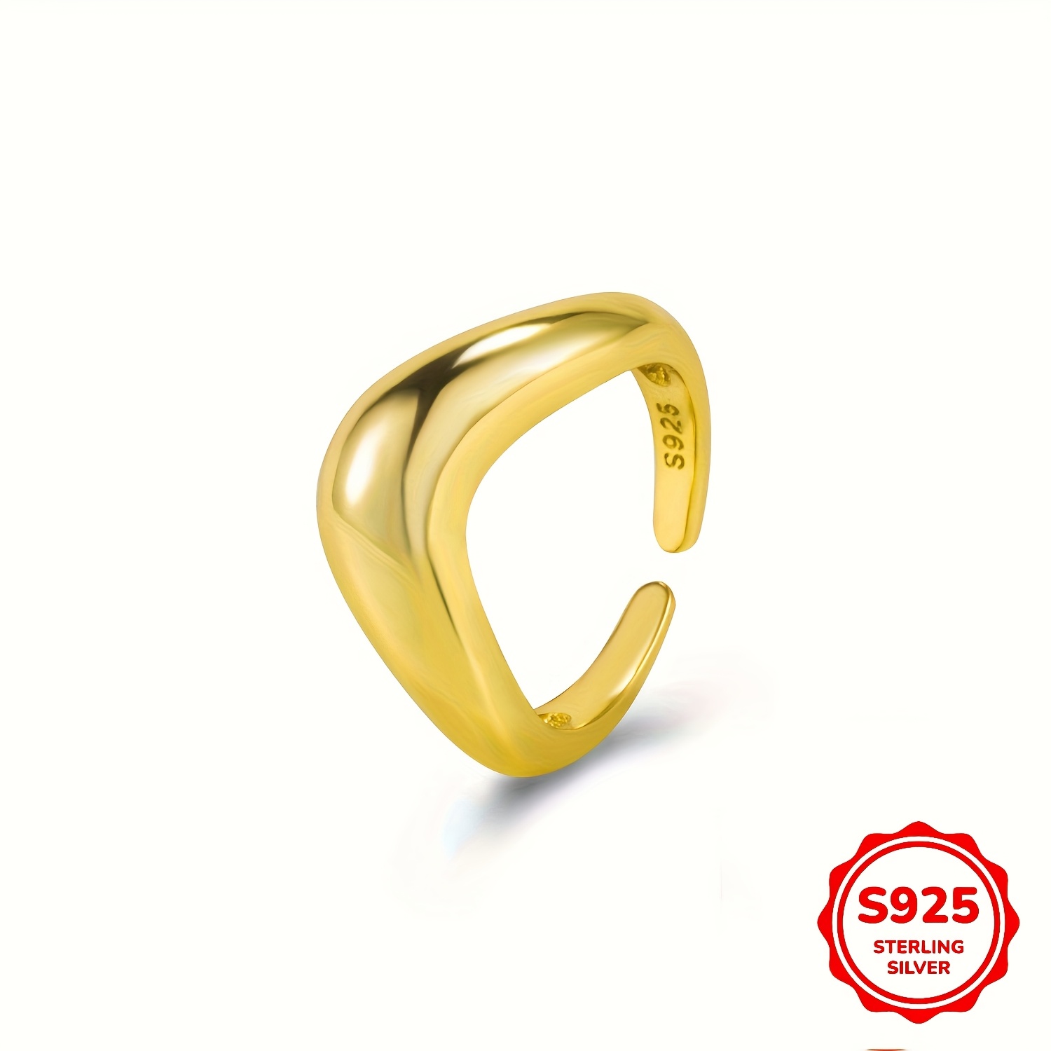 Minimalist Japanese Wave Open Ring S925 Sterling Silver 3D Design