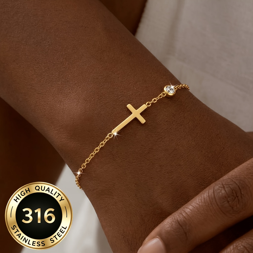 18K Gold-Plated Horizontal Cross Thin Bracelet
