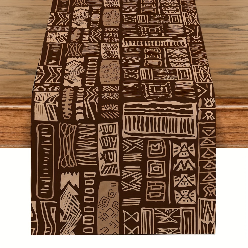 

1pc, Table Runner, Ethnic Style Geometric Pattern Table Runner, Vintage Decorative Table Runner, Seasonal Kitchen Dining Table Decoration For Indoor, Party Decor
