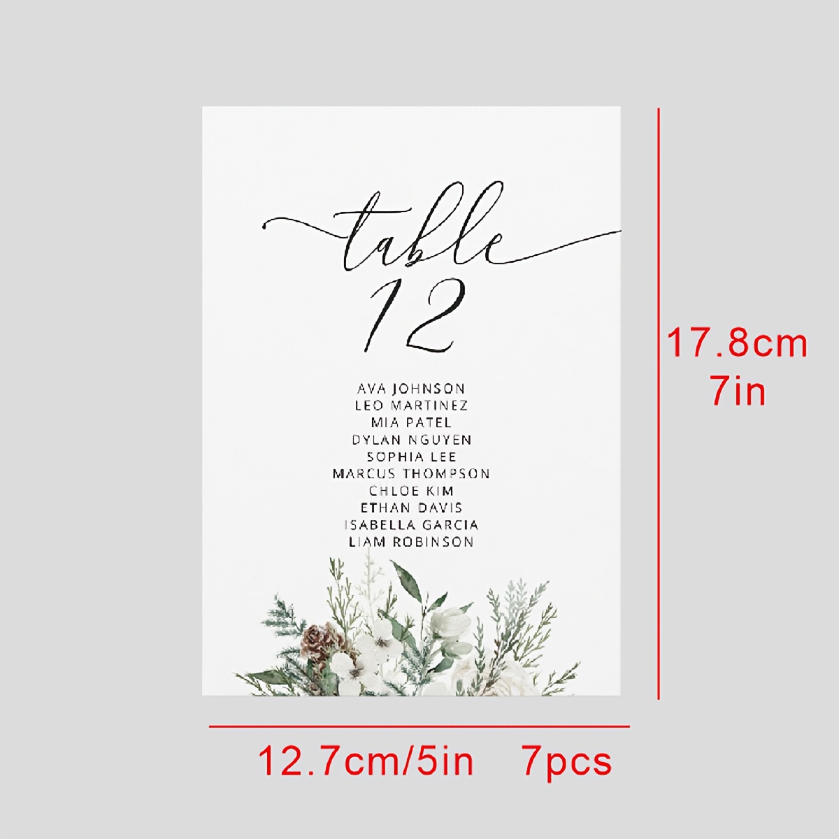 TEMU Floral Minimalist Modern Table Number Seat Chart Card, Customizable Number Name