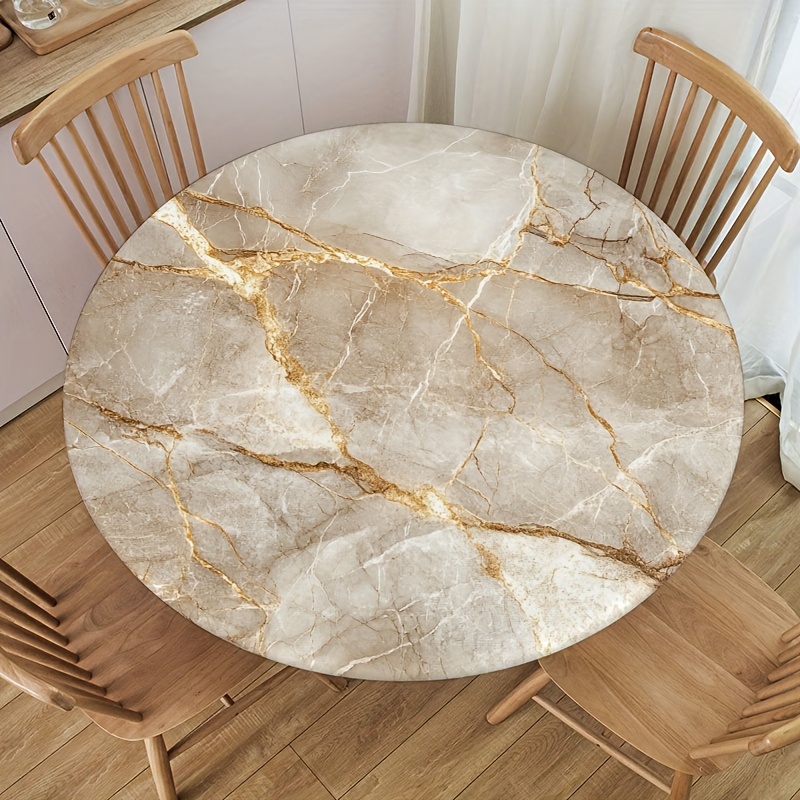 TEMU 1 nappe ronde ajustée en marbre avec veines dorées, nappe d'été élastique, nappe ronde élastique d'extérieur pour tables, nappe lavable pour -,