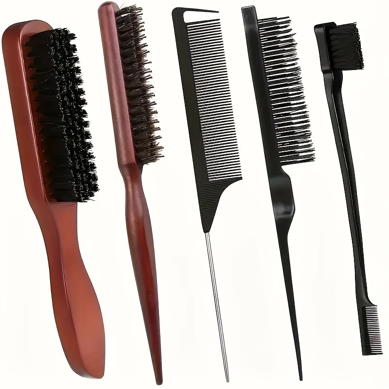5pcs   brush comb set unisex edge control styling kit for slick back teasing smoothing detangling and   volume suitable for curly normal and wavy hair types unscented gentle and easy to clean