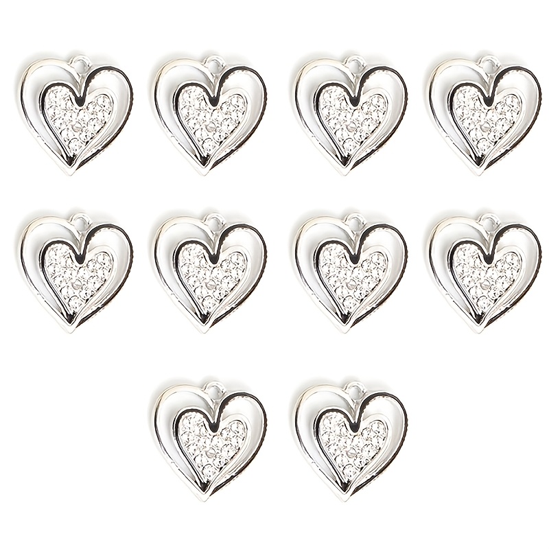 E-shop 10 Stück Romantische Doppelherzen Strass-Emaille-Anhänger – Trendige Schmuckzubehör für Paare, DIY Geschenk, Souvenir Halsketten & Ohrringe mit