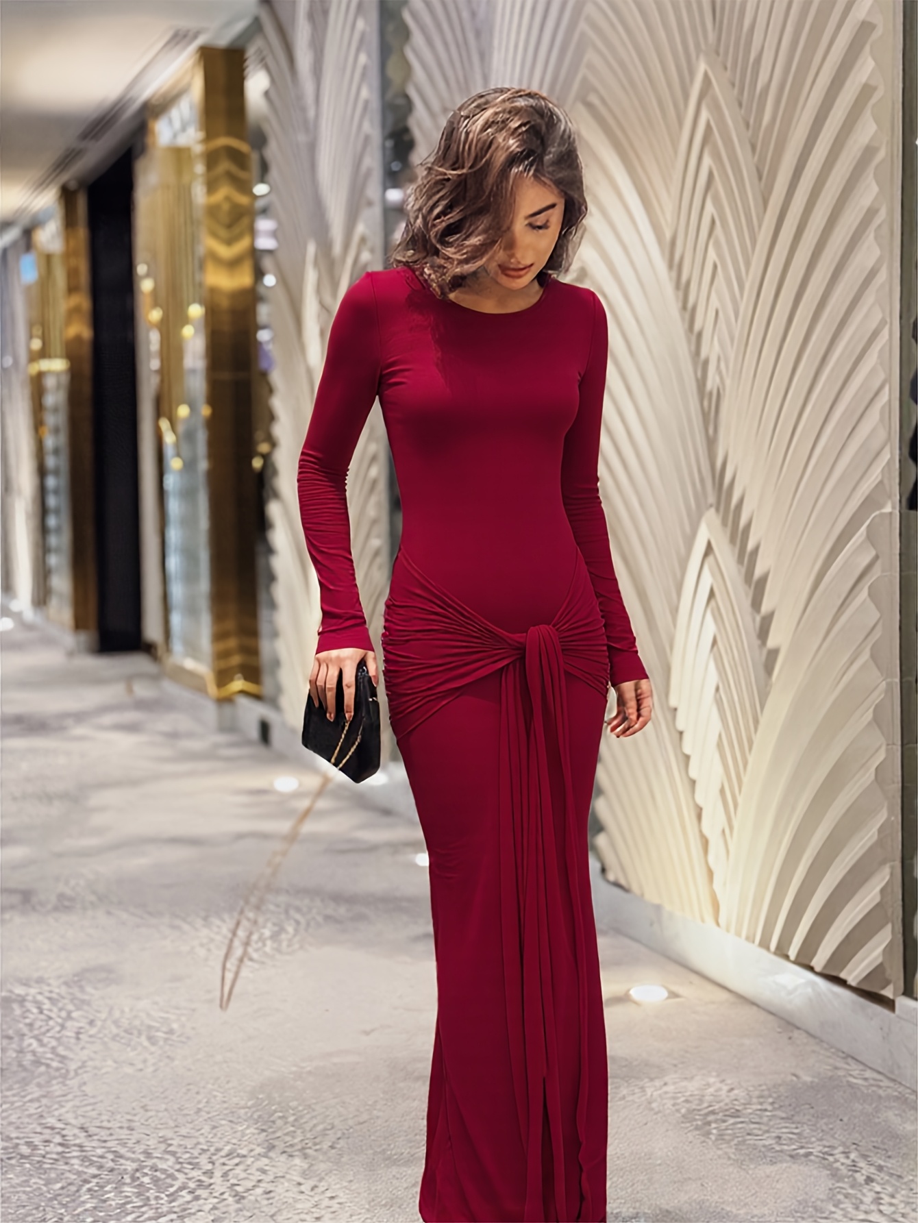 long sleeve winter party dress for women european american lined new solid color round neck Sonam Kapoor's Birthday: 8 related:zerla-dress-shimmer-sequin-charcoal I am sure you Size:Small-41-TagS
