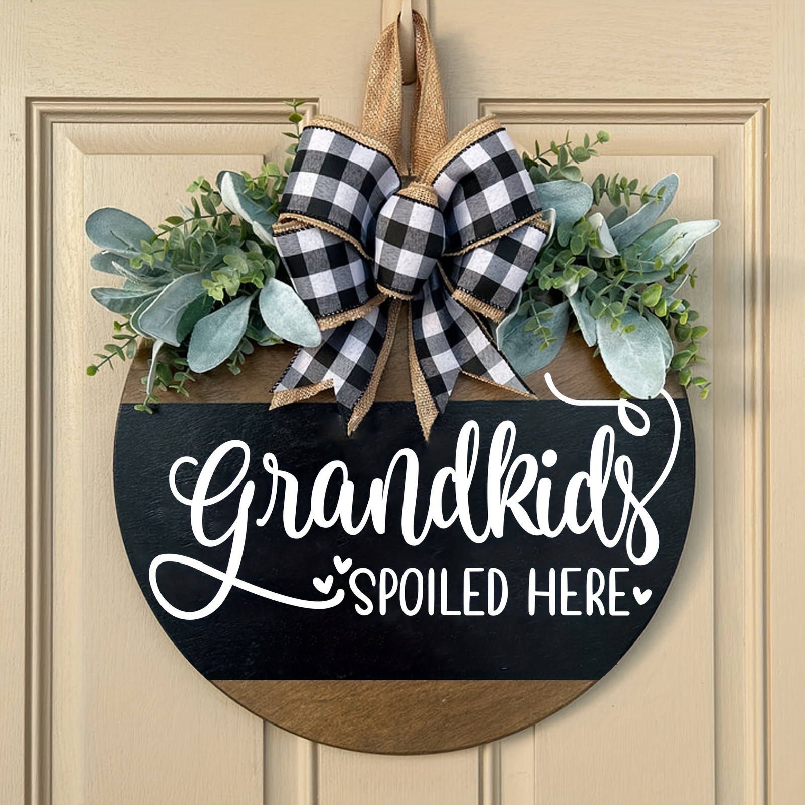 

Grandkids Here Wooden Door Sign - 11.8" Home Welcome Wreath, Ideal Gift For Grandparents, Decorative Family Hanging Plaque For 14+