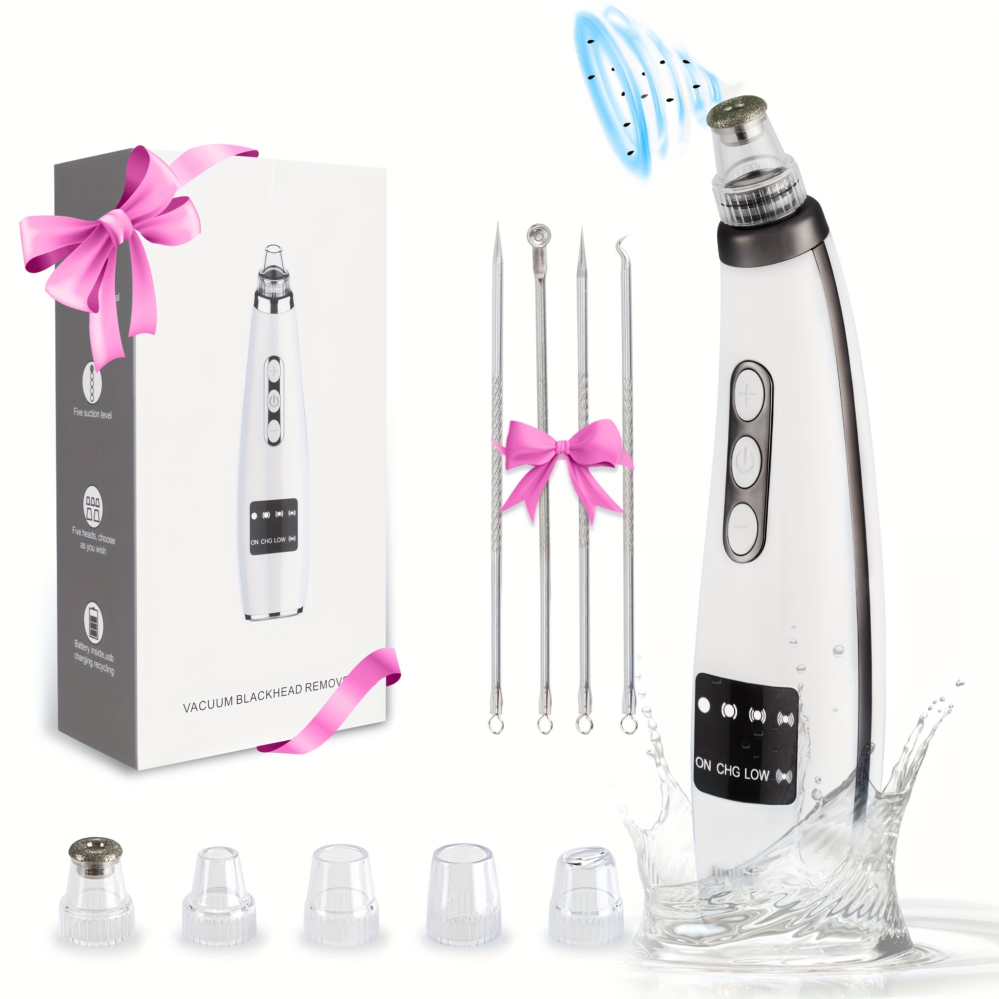 

Remover - Facial Pore Vacuum Cleaner, Whitehead Extractor - Electric Comedone, Usb Rechargeable, 5 Suction Probes, 4 Needles - For Women And Men