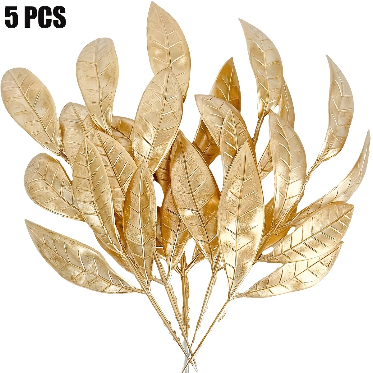 TEMU 5pcs Feuille de baie étincelante Arbre de Noël artificiel à cueillir, Feuille dorée Fausse fleur Plante artificielle Décoration Centre de table