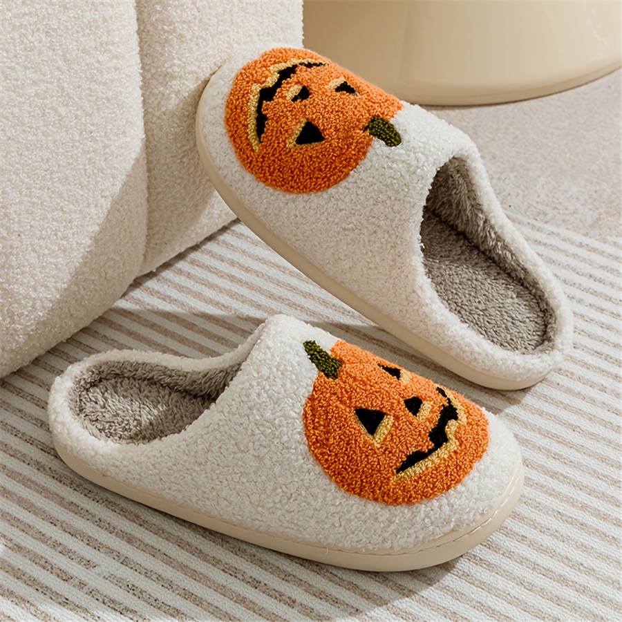 TEMU Winter Comfortable Soft Sole Anti-slip Women's Slippers Halloween Pumpkin Indoor Warm Casual Shoes, Women Shoes