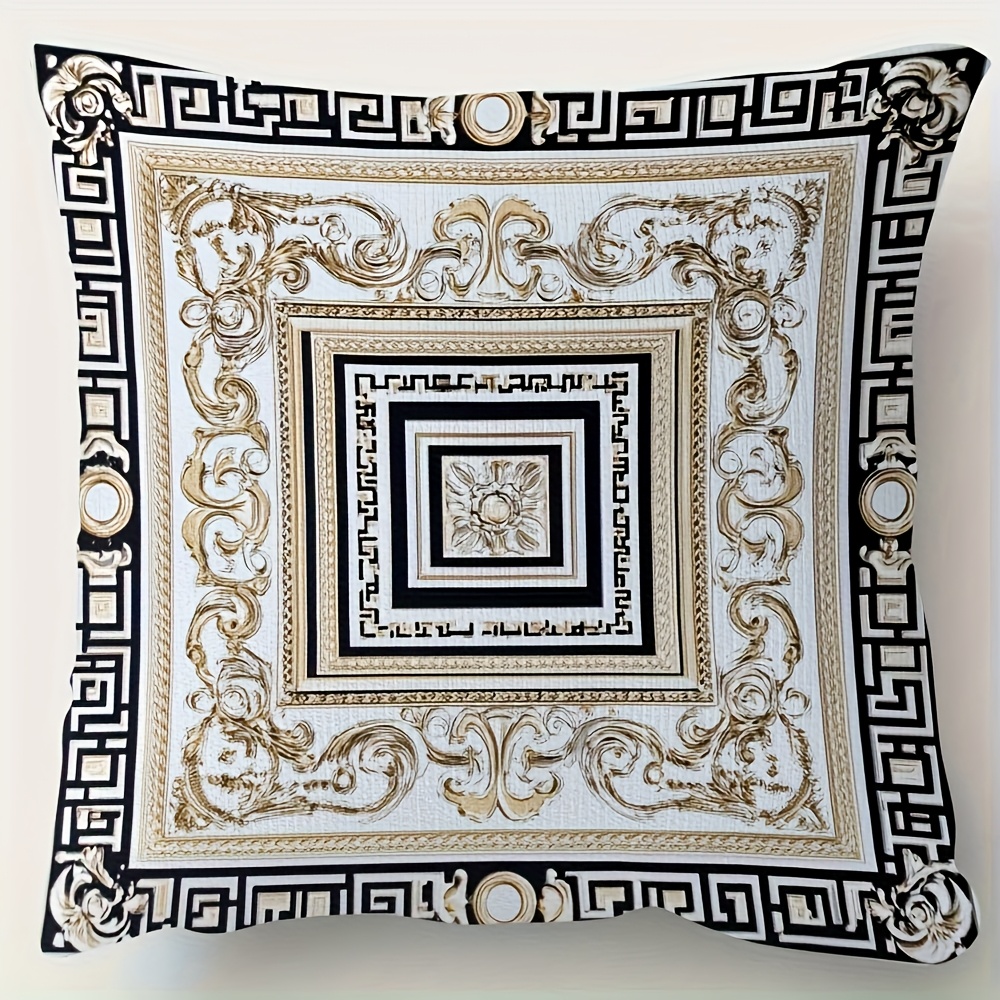TEMU 1 Ornate Baroque Greek Key Pattern Pillowcase, Double-sided Print, 45.72x45.72cm Short Plush Decorative Throw Pillow Cover With Zipper Closure,