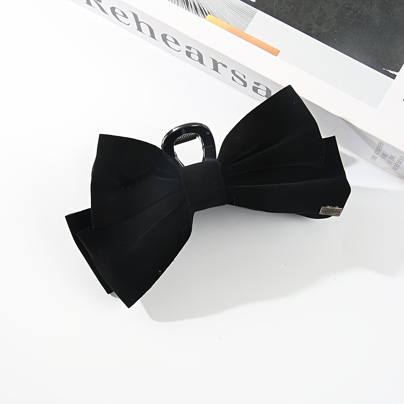 TEMU A Single Black Velvet Large Bow Hairpin For Women, New Autumn And Winter Style, Suitable For Updos, With A Shark Clip For The Back Of