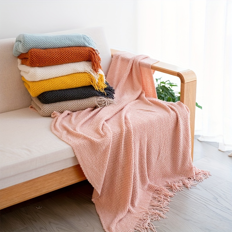 

1pc Cozy Acrylic Corn Knit Throw Blanket With Tassels, Contemporary Style, Shawl, Bed, Nap, Car, Air Conditioning Blanket, For Settings