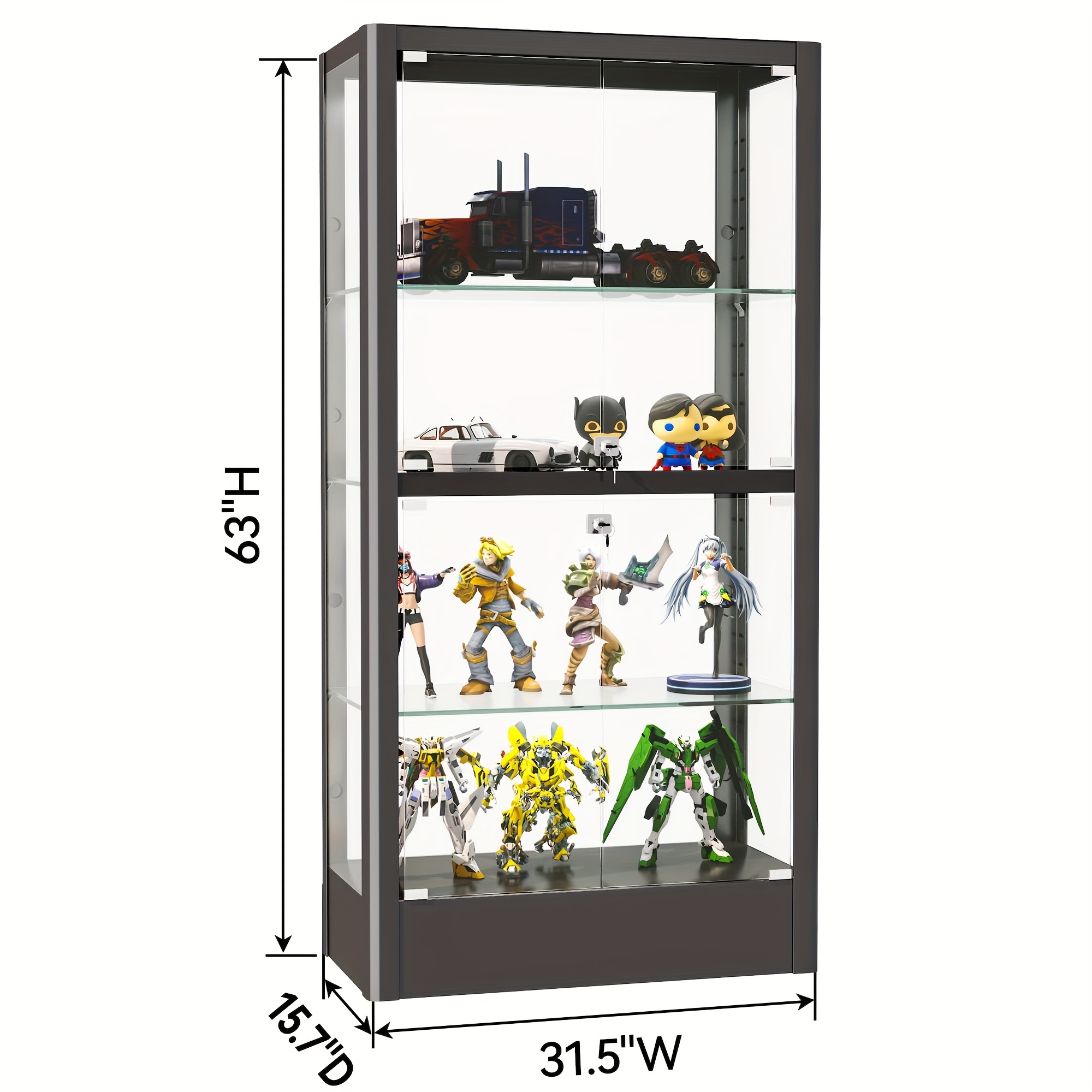 63 inch commercial double door display cabinet with 180 panoramic view double   lock glass enclosure for collectible toys   edition items jewelry watches 3 2 cu ft storage 27 height modern   for home office use glass display cabinet office decoration sleek glassfront durable construction