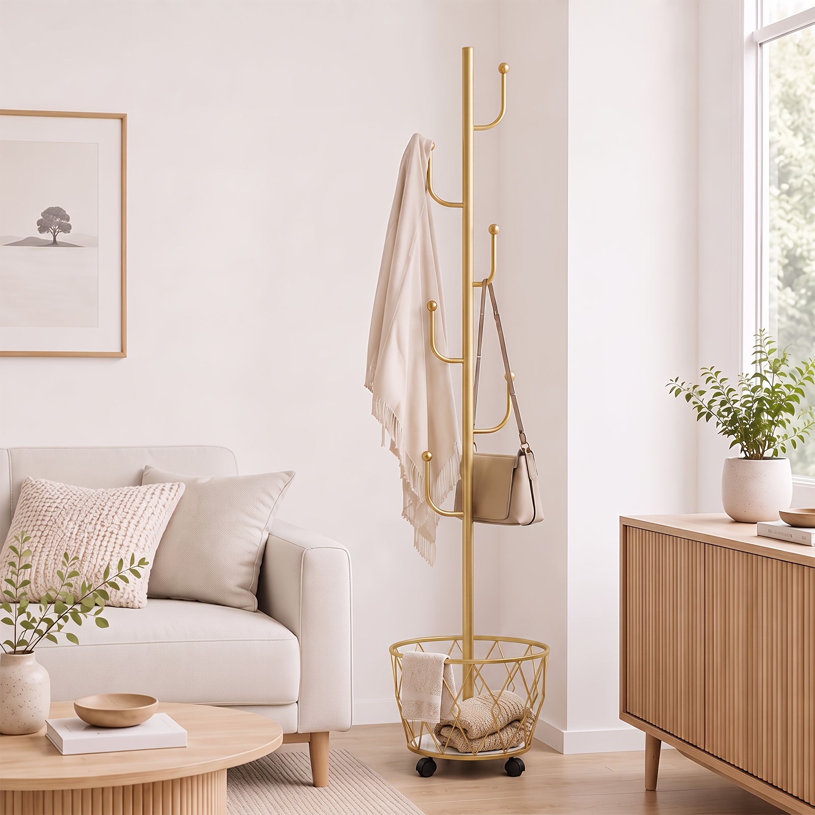 TEMU Présentoir à vêtements, Porte-vêtements autoportant avec design cactus unique, Panier de rangement inférieur, Montage facile en 5 étapes,