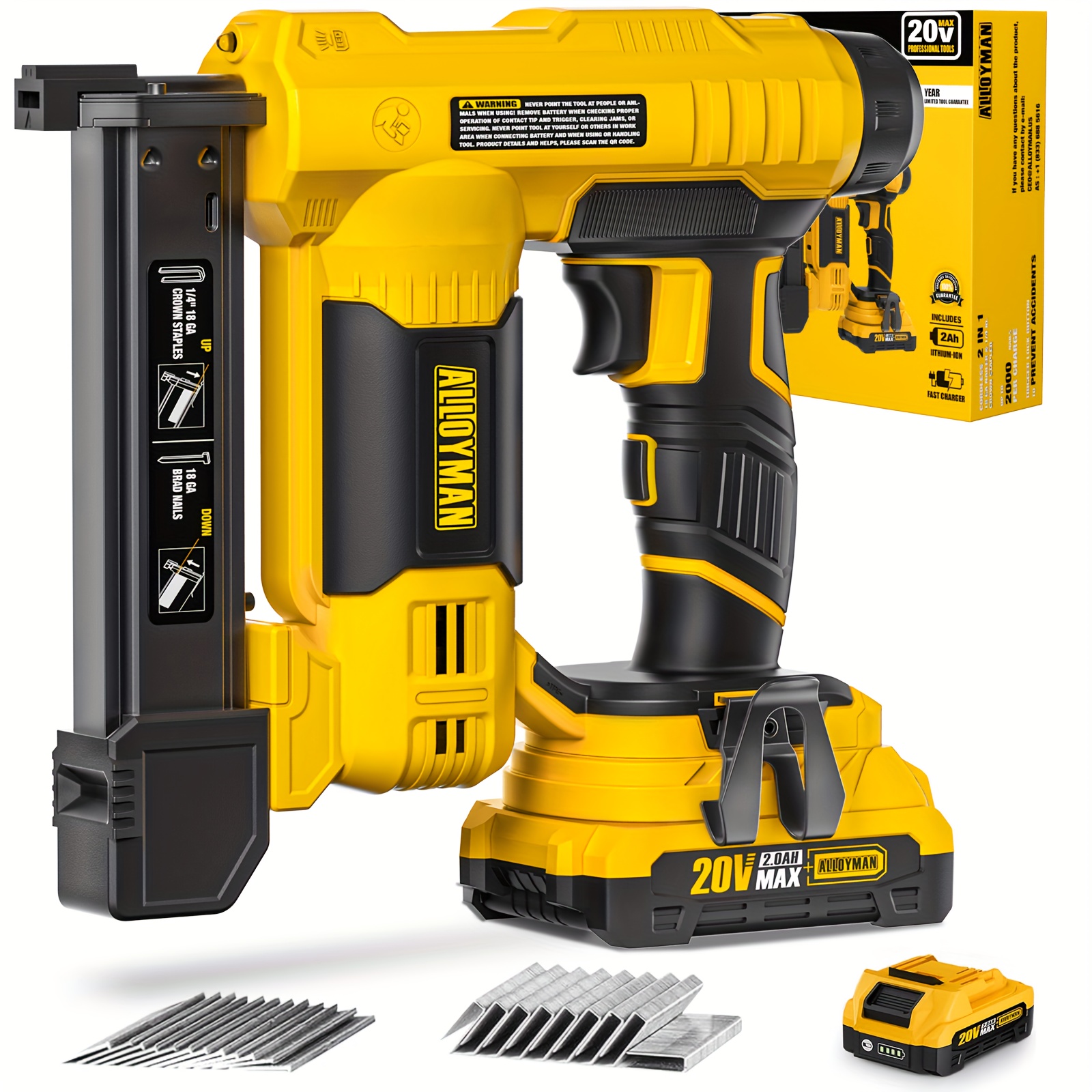 24V 18GA Brushless Brad Nailer Kit, Cordless Staple Gun, Electric Nail