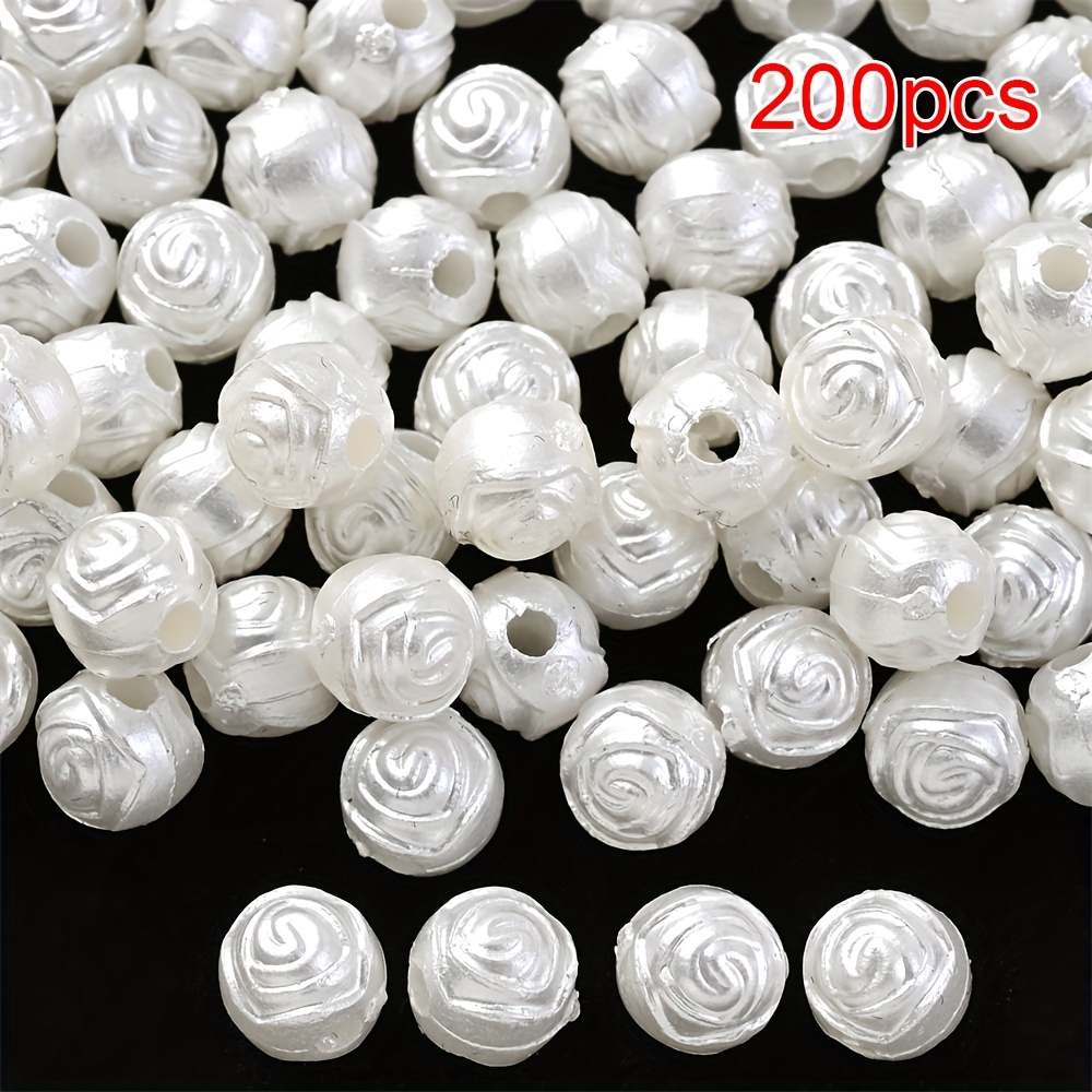 Image of 200pcs 6mm White Acrylic Rose Beads Handmade Flower Spacer Loose Beads Suitable For Bracelets Necklace Jewelry Additions