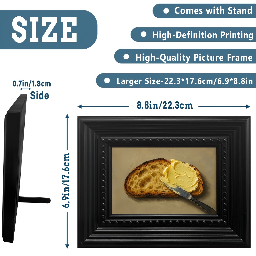 TEMU 2d Flat, 2d Flat, 1pc, Vintage Gothic Picture Frame With Butter Spread On Bread Illustration, Decorative Wall Art With Posters, Prints,