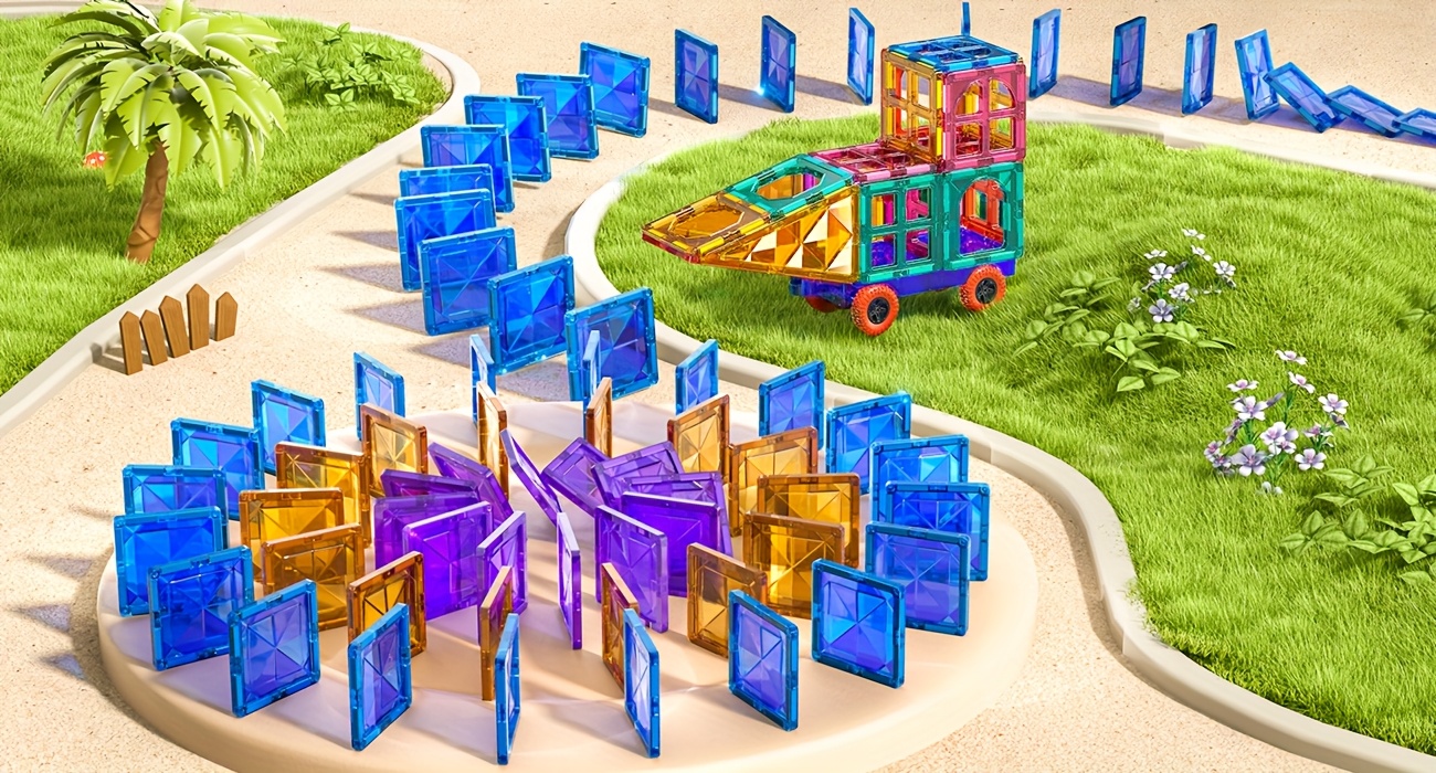 80pcs Deluxe Magnetic Tiles | 3D Diamond Magnet Tiles Building Blocks, Toys For 3 - 8 Years, STEM Preschool Kids Sensory Educational Toys | Gift For Boys Girls, Easter With One Cars Toy Set