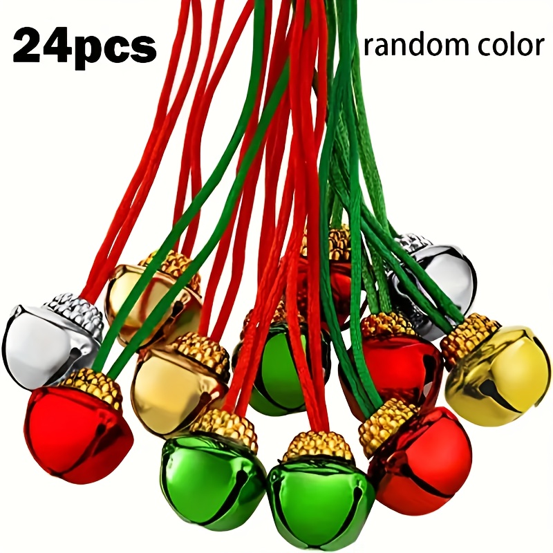 

24pcs Sparkling Christmas Bell Necklaces - Holiday Party Accessories, Adjustable Red Rope, Steel Construction, Perfect Gift Idea For