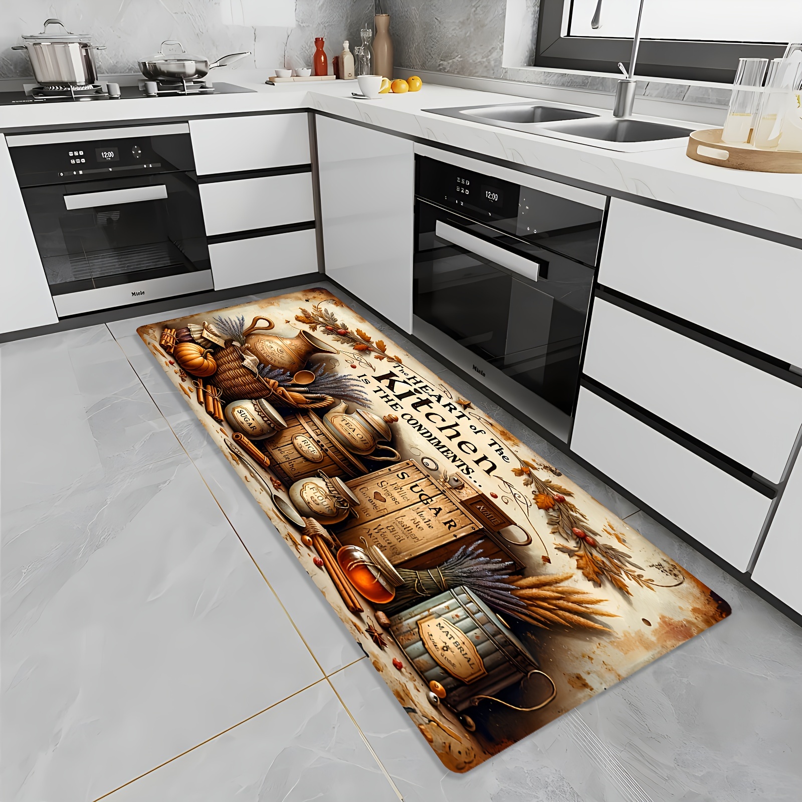 TEMU 1 Kitchen Mat With "" Design - 1.1cm Thick, Ultra-comfortable & Non-slip Mat, Machine Washable & Fade-resistant, Ideal For Living Room, Bedroom,