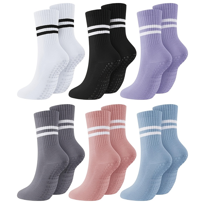 TEMU 6 Pairs Of Yoga Silicone Anti Slip Mid Length Socks For Dancing, Indoor Pilates, Flooring, Fitness, Women's Socks