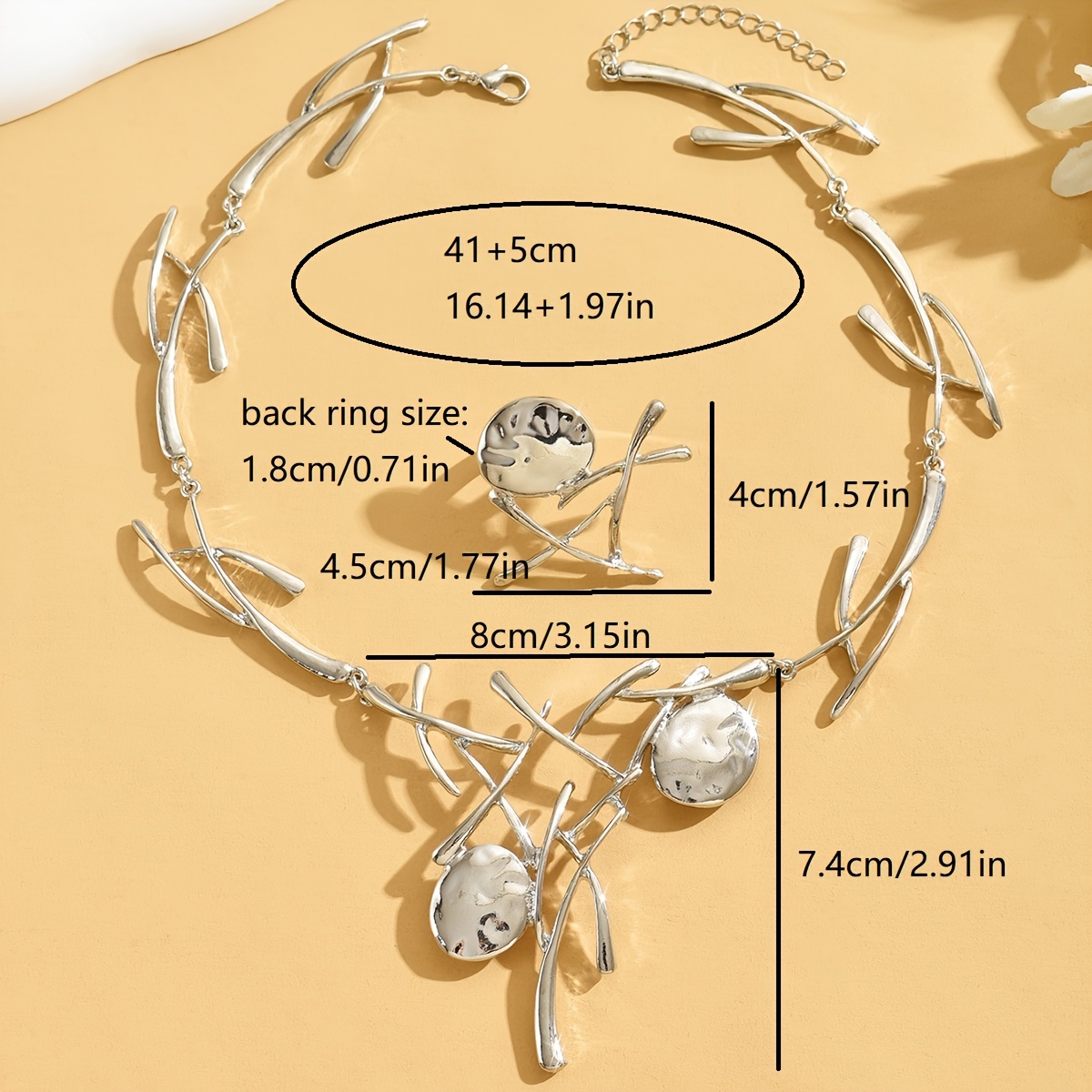 a sleek simple personality irregular   branches   oval cold necklace rings womens everyday accessories can   be   for holidays Product details 4
