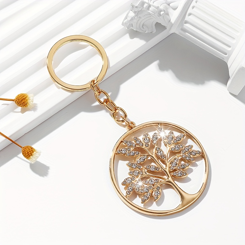 TEMU 1pc Of Fashionable European And Ornate Hollow-out Circular Tree Of Life Keychain Pendant Accessory, Inlaid With Rhinestones, Suitable For Women'