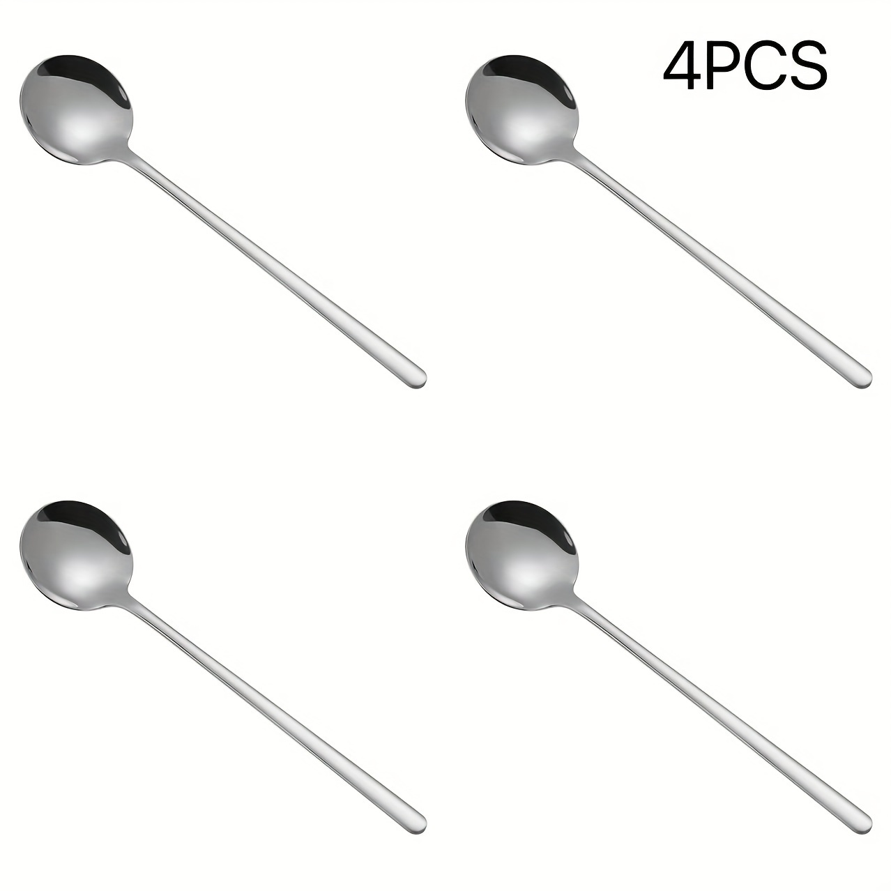 Image of 4/6 Sus304 Stainless Steel Korean Style Large Round Spoon, - Spoon, Dessert Spoon, Coffee Spoon, Fruit Spoon, Thickened And Deepened Soup Spoon, Rice Spoon