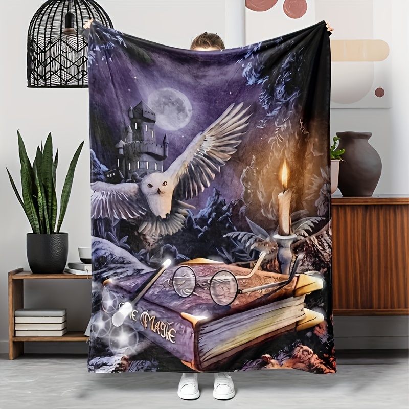 

Owl & Books Soft Flannel Throw Blanket - Lightweight, Multi-use For Couch, Bed, Office, Camping - , Gift Idea