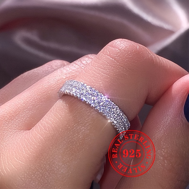 

925 Sterling Silver Full Paved Shiny Zircon Engagement Ring For Women Romantic Wedding Banquet Daily Wear Ring Jewelry
