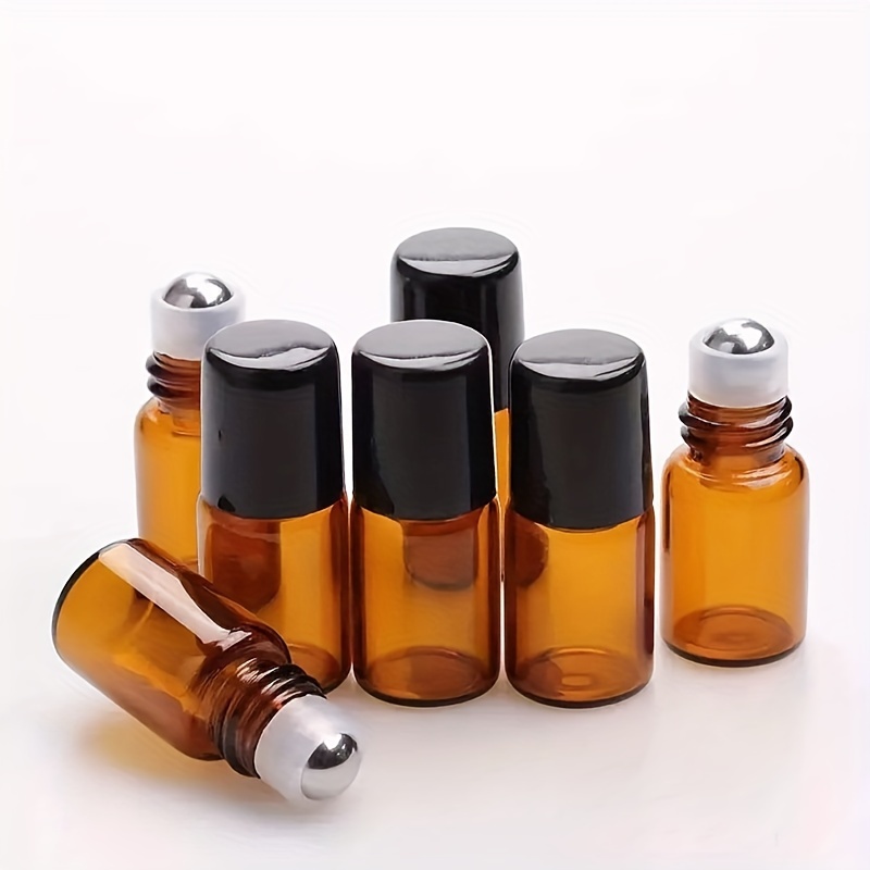 Image of 30pcs Amber Glass Roller Bottles 1ml/2ml/3ml/5ml Mini Perfume Essential Oil Vials Container For Cosmetic Skincare Liquid-, Glass Essential Oil Empty Perfume Bottle With Roller Ball And Plastic Cap
