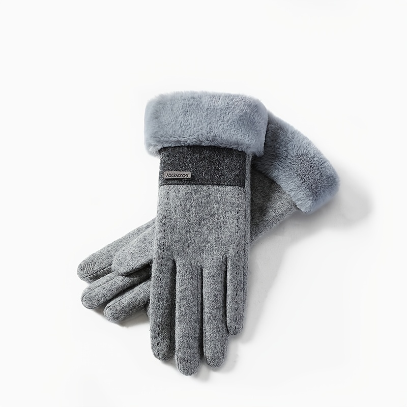 

Elegant Women's Suede-lined Winter Gloves - Warm, Stretchy Knit Touchscreen-compatible, & Cold-resistant For Cycling And Driving | Hand-washable