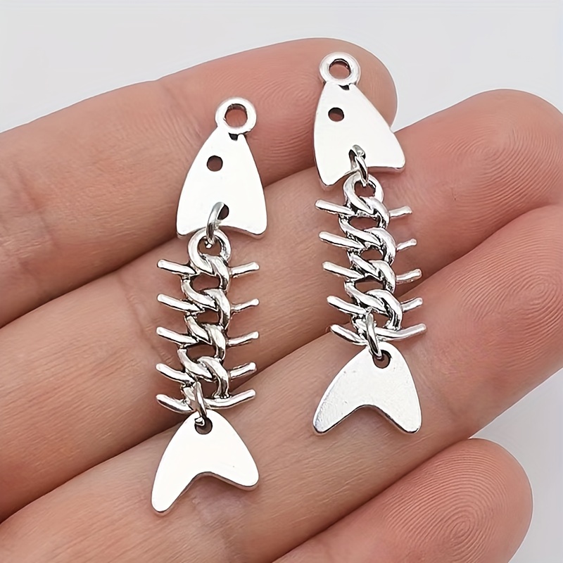 

12pcs Zinc Alloy Fishbone Charms - Detachable Pendant For Diy Earrings, Keychains, Handmade Jewelry Crafting Accessories