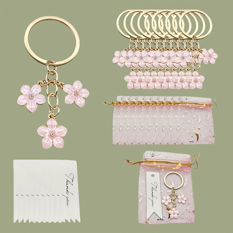 TEMU Gift For Her/him 36pcs/12set Enamel Flower Keychains | Cute | Pink And Blue | Suitable For Backpack Decoration | Includes 12 Keychains, 12 Gift