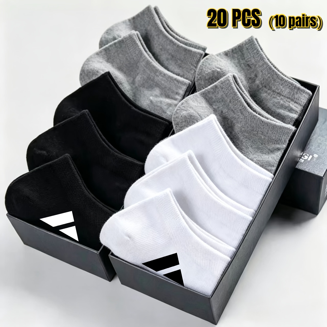 Image of 20pcs (10pairs) Unisex Sports Casual Invisible Socks - Easy Versatile Solid Short Socks, Black, White, Gray Socks - Moisture-wicking Breathable Fabric, Suitable For Daily Casual Basketball, Hiking