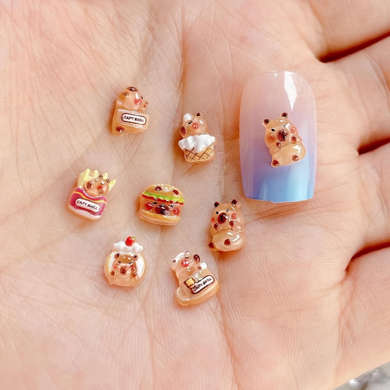 

Nouveaux accessoires en résine pour hamburger Mini Capybara avec 30 pièces de nail art, assorties .