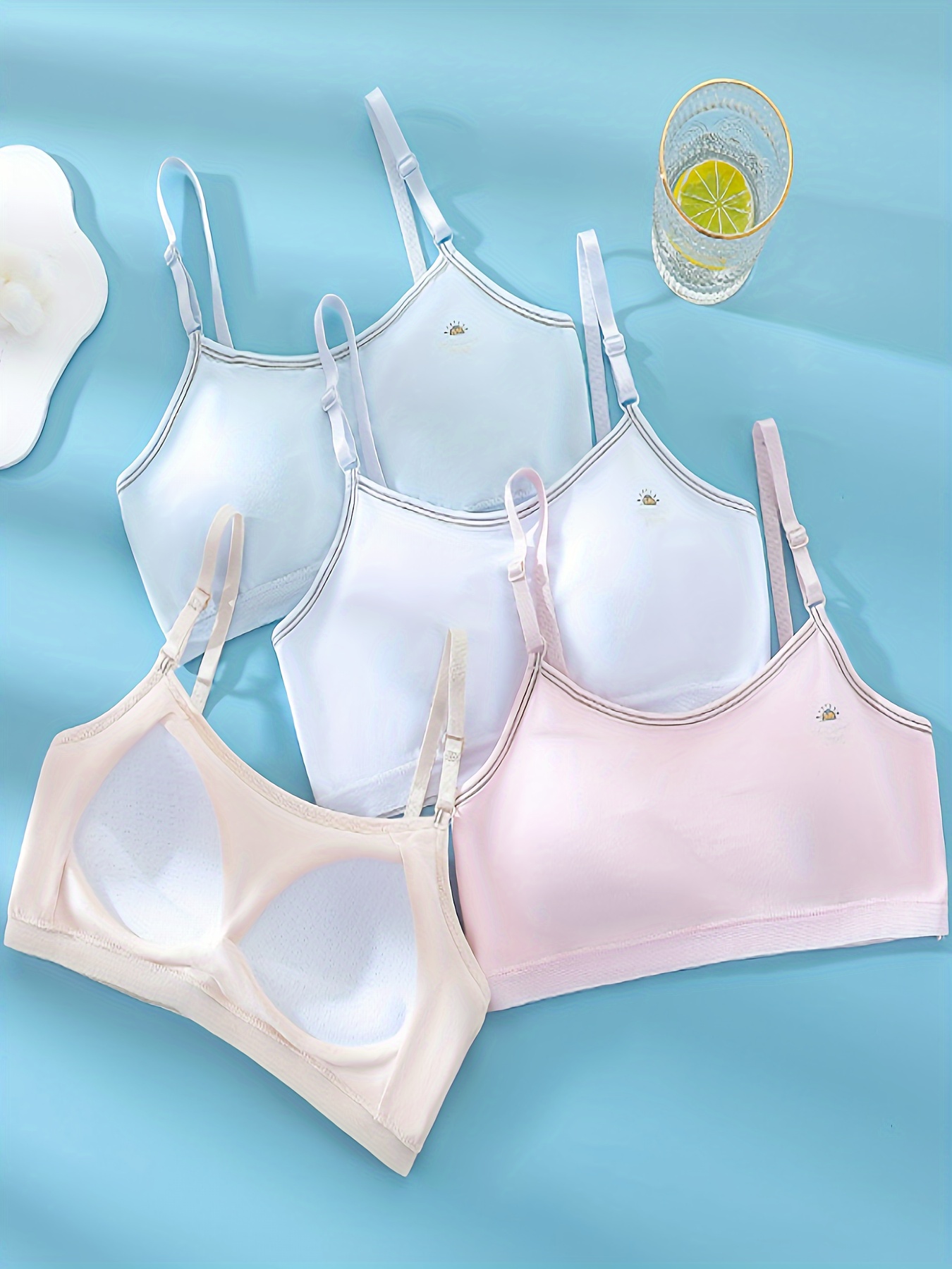 3PACK Girls Bra Cotton Soft Kids Bra with Pads Padded Crop Tops Age 12-16  Years