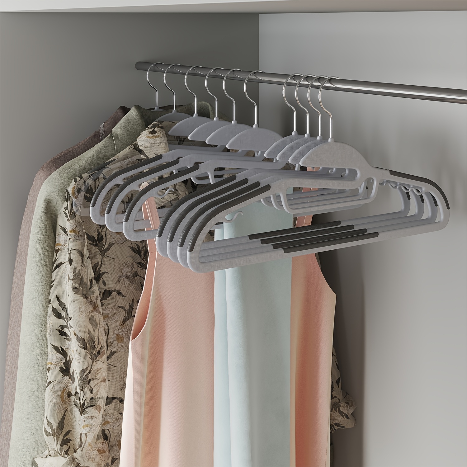 Image of Plastic Coat Hangers, Set Of 20, Hangers With U-shaped Opening, Space-saving, 0.5cm Thick, 41.5cm Wide, 360° Rotatable Hook, Light Gray-dark Gray