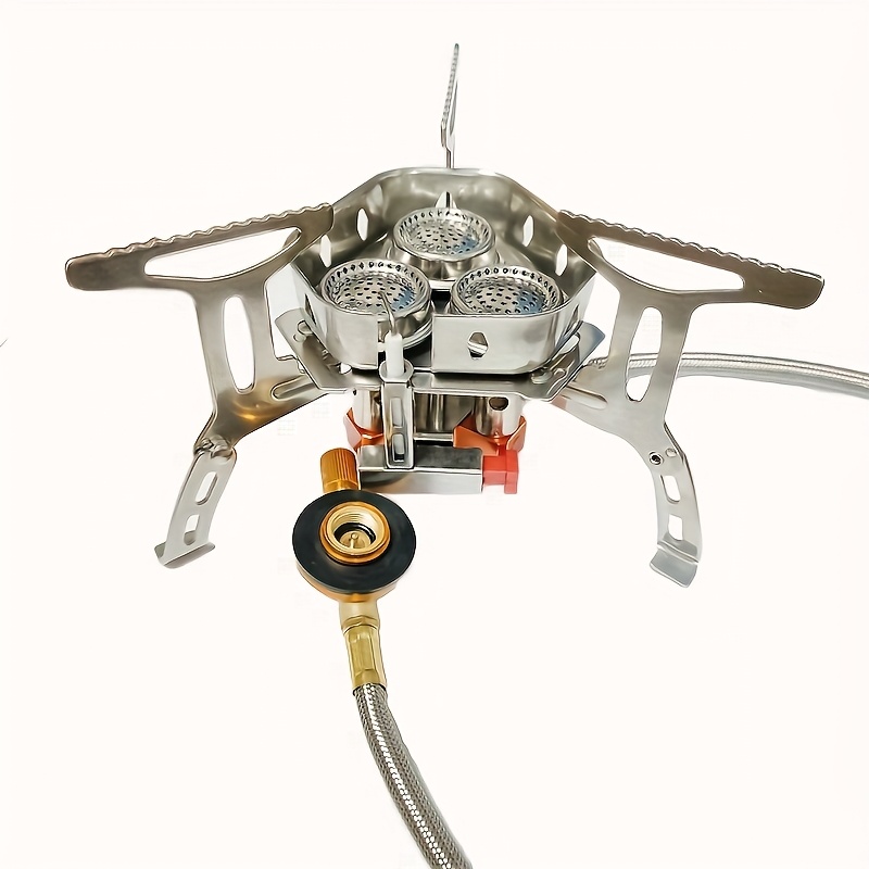 3500W/6800W Windproof Camping Stove with Fuel Canister Adapter, Piezo Ignition, Portable Folding Gas Burner,, for Outdoor Hiking, Picnic, Suitable for Women'S Day, Thanksgiving, Independence Day, Christmas, Halloween Festivities