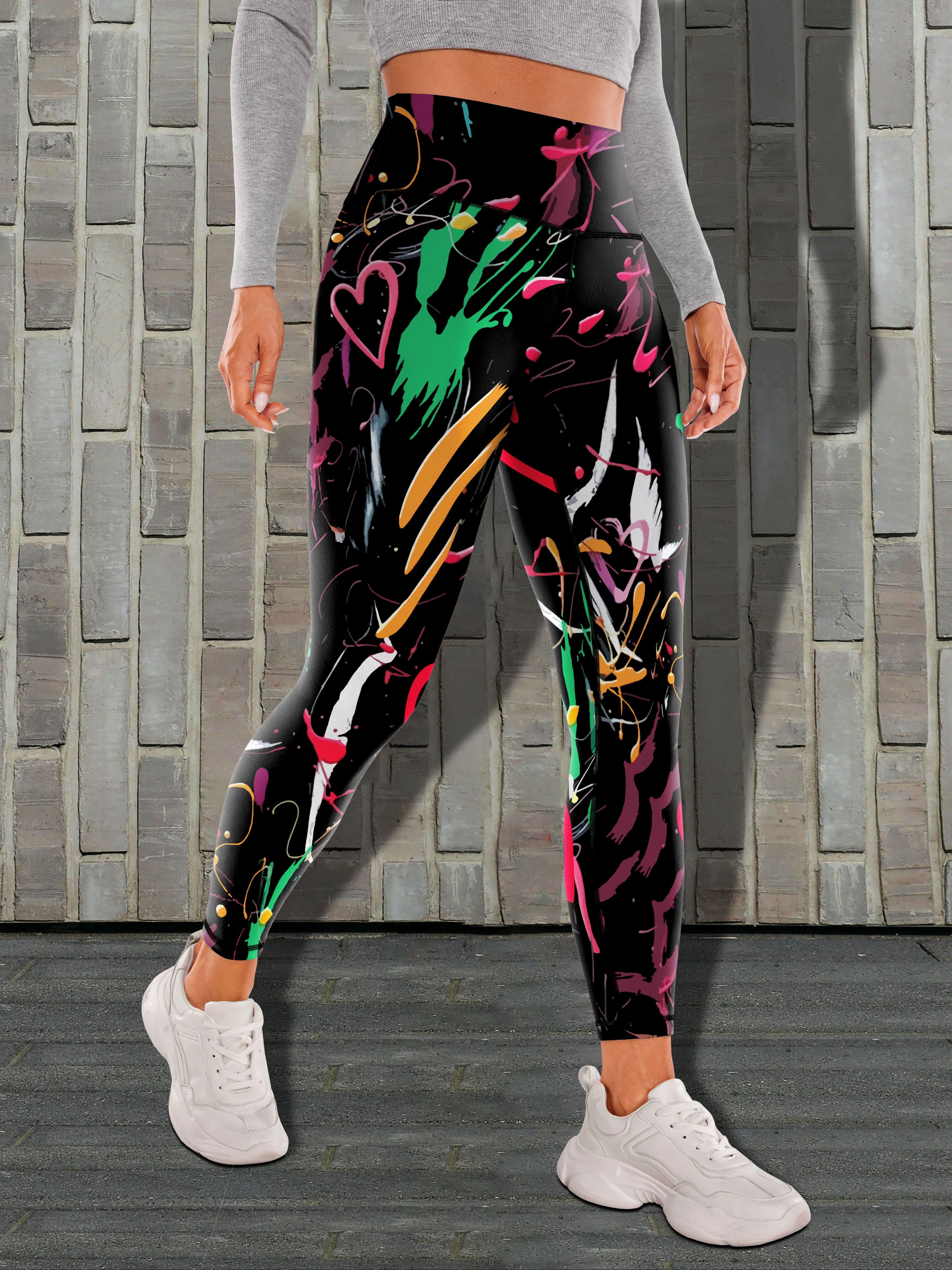 Random Print Sporty Yoga Pants, High Waist Butt Lifting Tummy Control Yoga  Legging, Women's Activewear