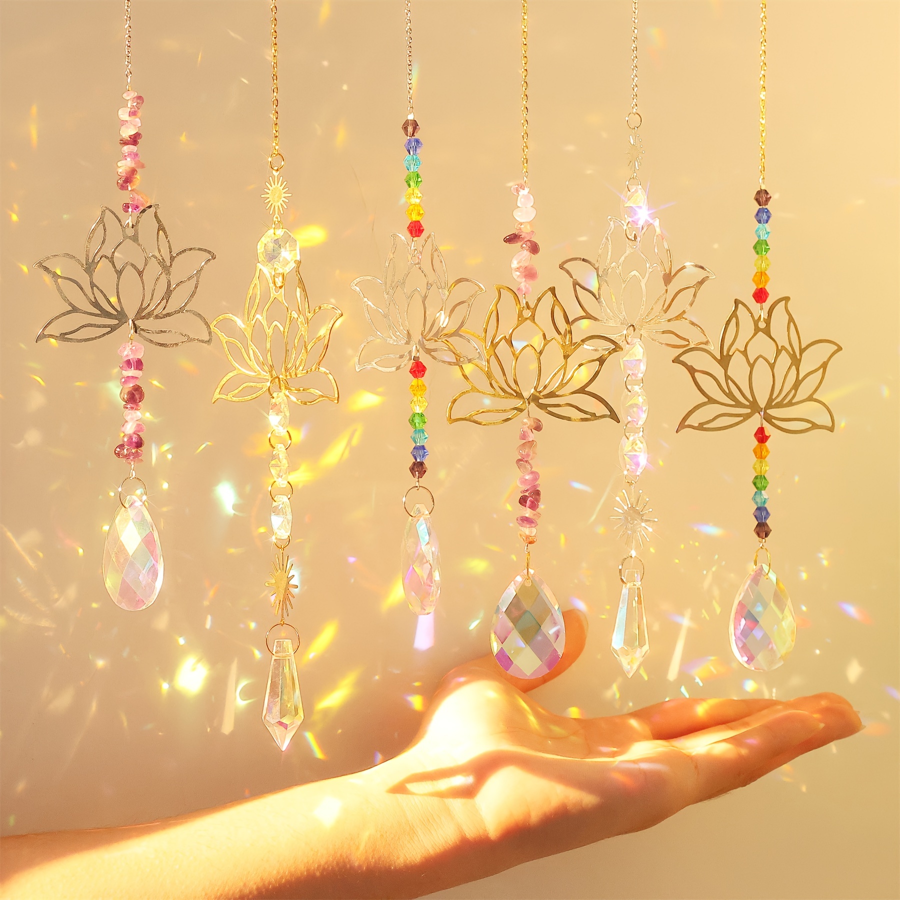 

6pcs Lotus Flower Crystal Suncatchers Kit, Diy Chakra Bead Glass Hanging Decorations, Craft Gift Set Without Power Supply