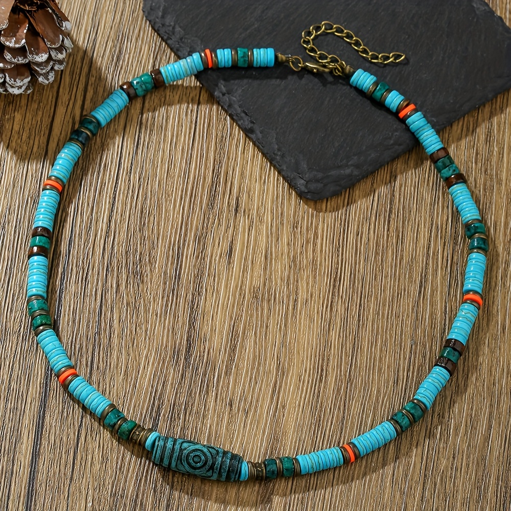 Image of Men's Tribal Ethnic Stone Beaded Necklace, Unique -garde Fashion Casual Suitable For Daily Wear