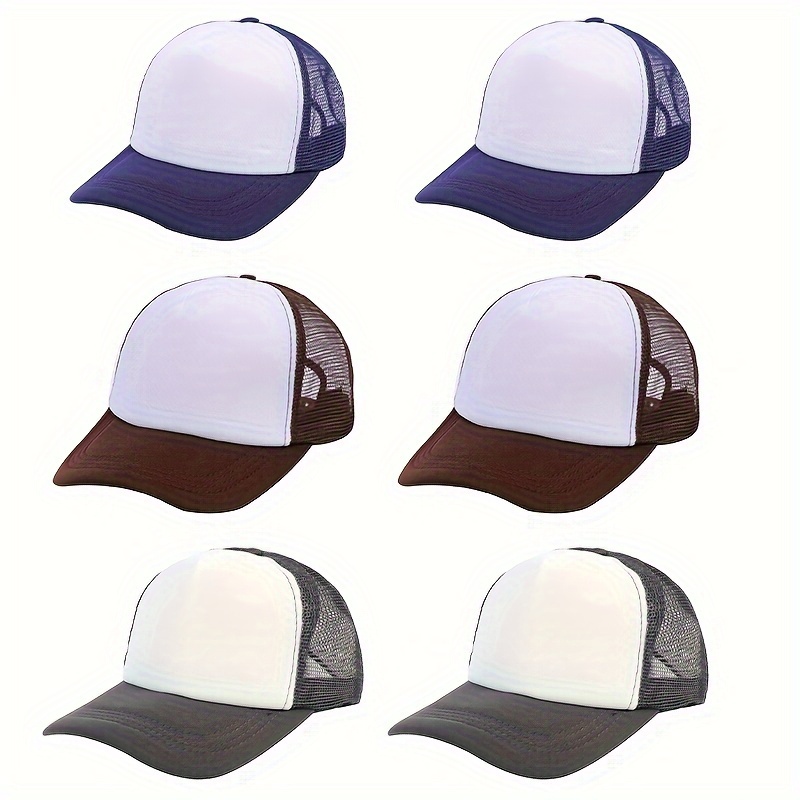 

6pcs Unisex Classic Mesh Trucker Hats, Breathable Adjustable Sun Protection Baseball Caps For Outdoor Activities