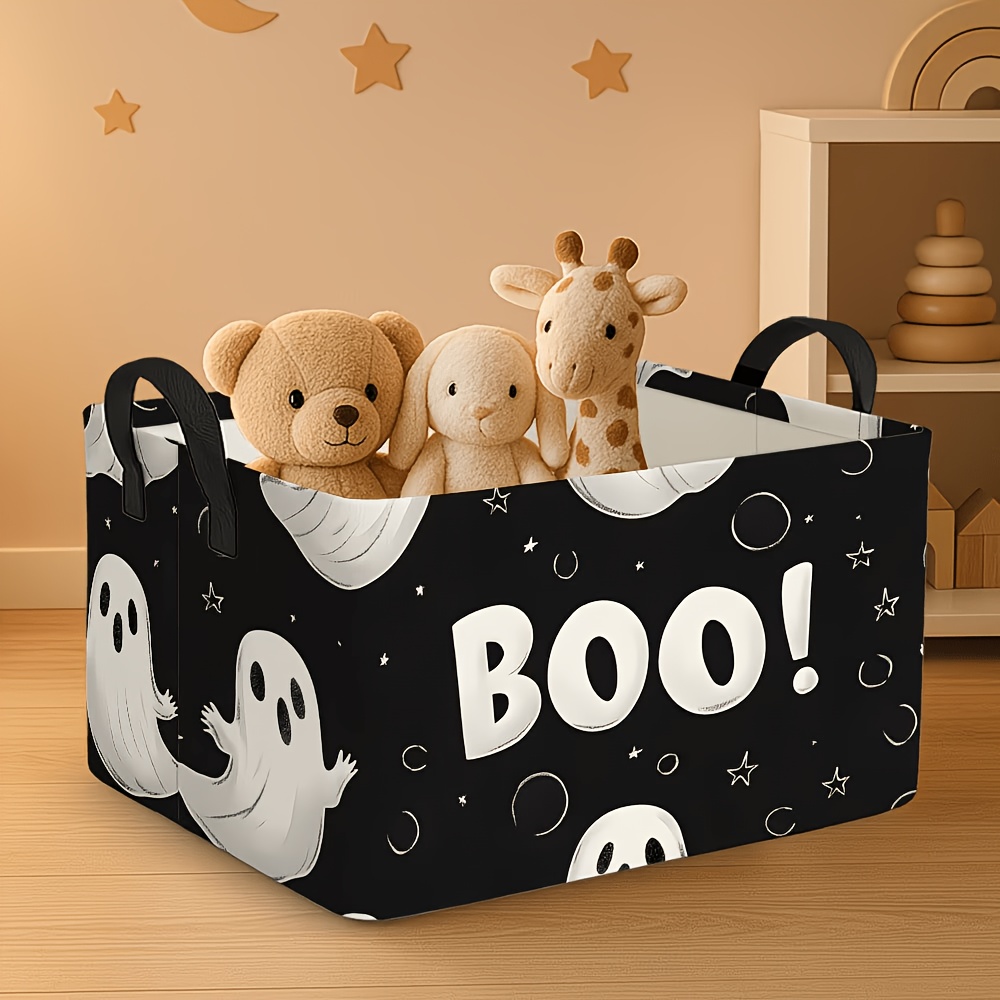 TEMU Halloween Pattern Storage Basket, Extra Large Foldable Basket, Open Storage Box, Rectangular Fabric Storage Box With Handle, Laundry Basket,