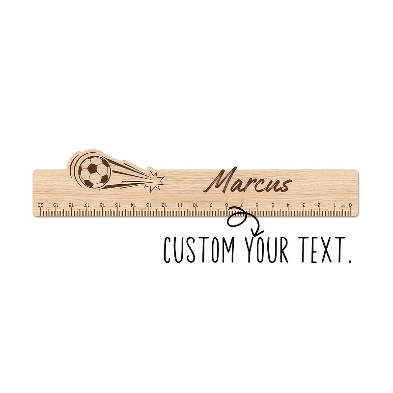 Image of 1pc Custom Name Wooden Ruler Tractor And Soccer Themed Measuring Tool Personalized Ruler For First Day Of School Designs With Name Gift For Back To School, Mathematical Instruments