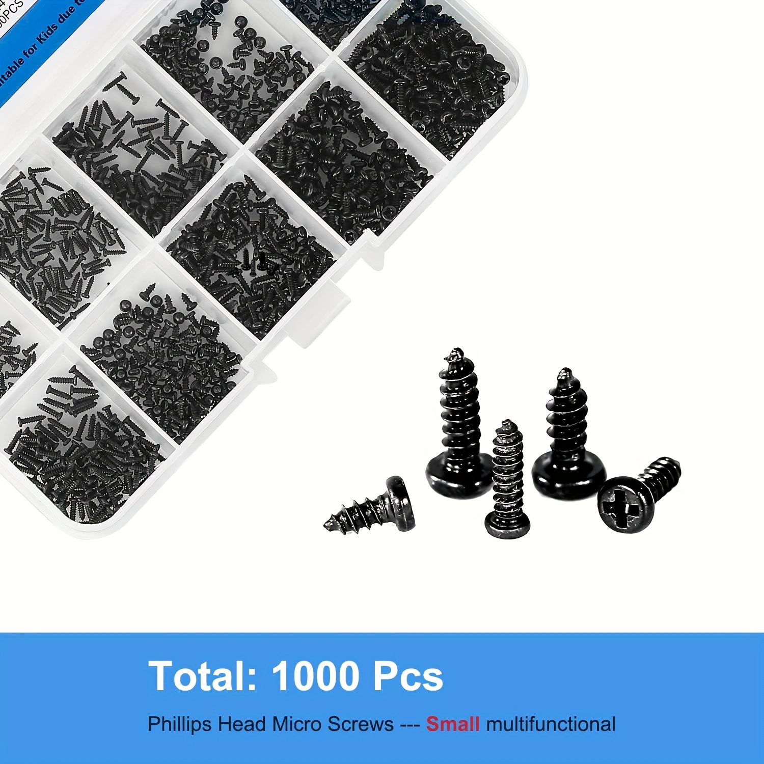 1000-Piece Small Screw Assortment – M1 To M1.7 Stainless Steel Self-Tapping Kit With Storage Box