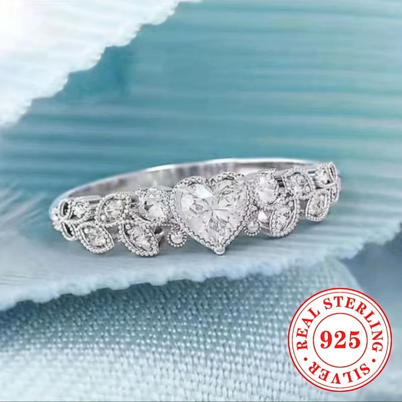 

1 pièce Bague en de cœur en argent sterling 925 avec synthétique, parfaite pour les , la Saint-Valentin et le port