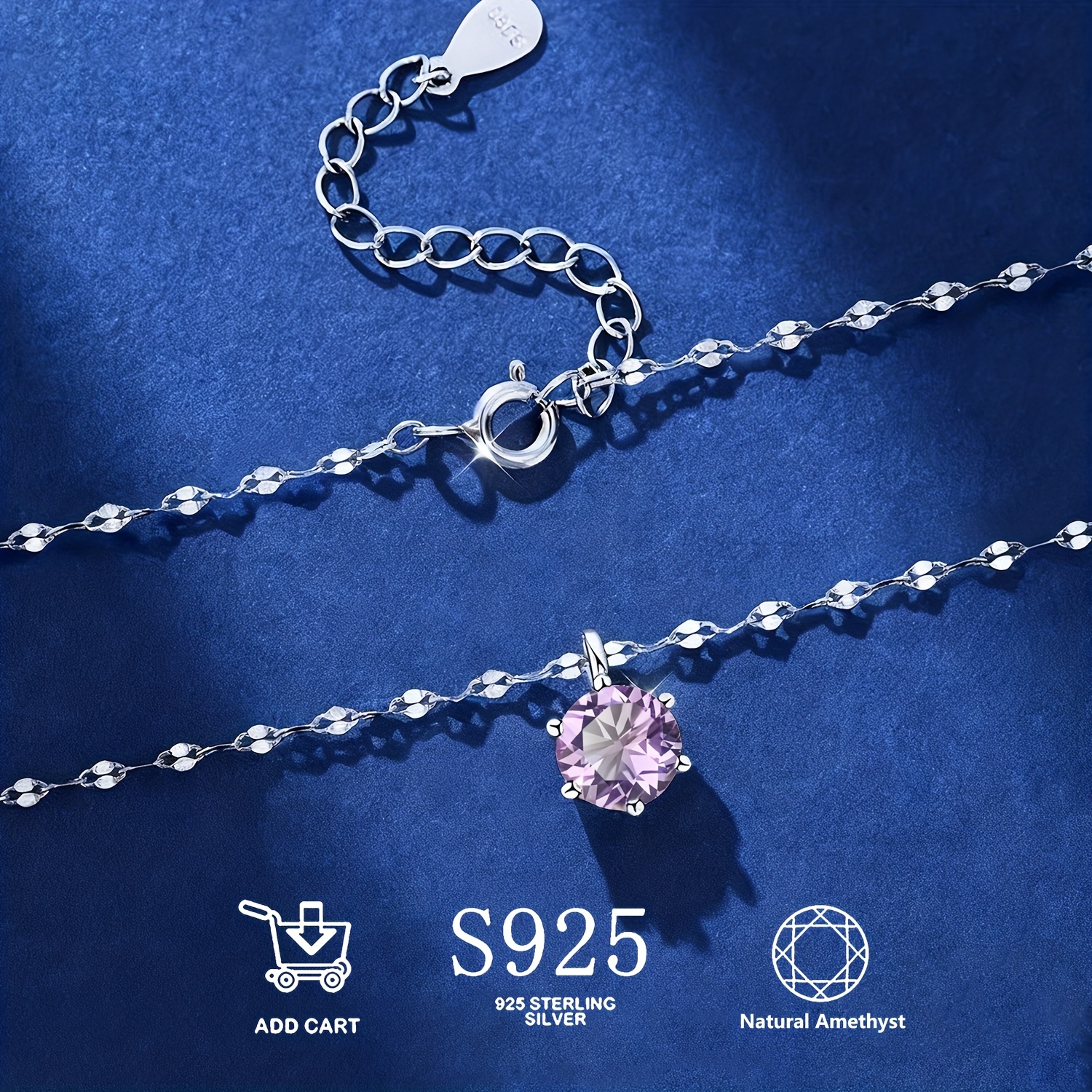 Natural Amethyst S925 Silver Pendant Necklace