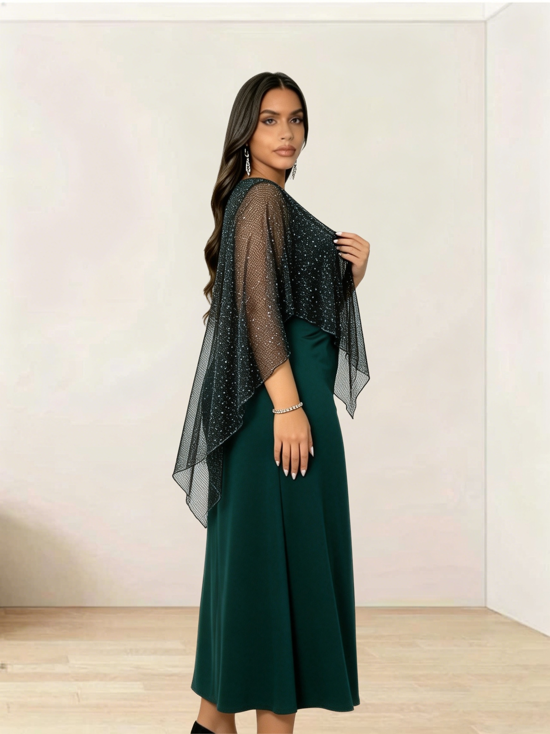 batwing dress elegant summer Batwing Sleeve Midi Dress, XL / Petrol main image 0