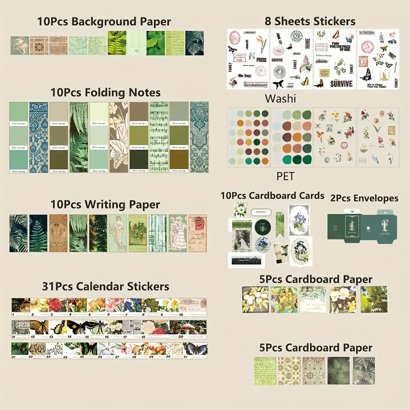 TEMU Kit de fournitures pour - Fournitures esthétiques pour journal de bricolage avec autocollants washi, papiers décoratifs de matériel , papeterie