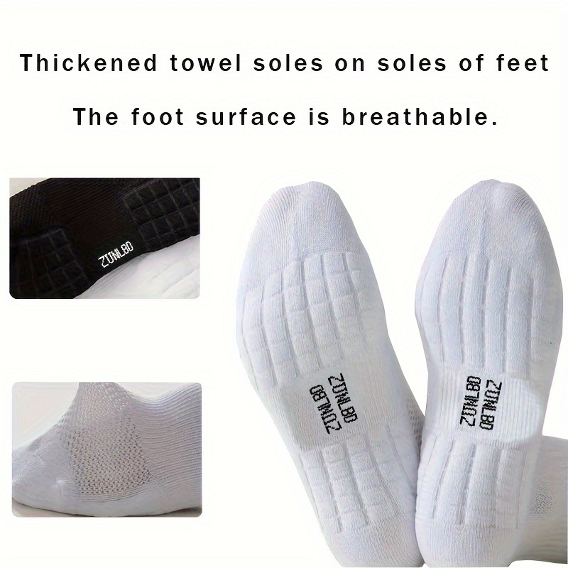 5 Pairs Men'S Mid-Calf Basketball Socks - Breathable Thick Towel Bottom, All-Season Moisture-Wicking Athletic Socks for Sports & Fitness, USA Sizes 6-9, White, Sports Socks, Sports Footwear, Sleek Sock Design, Durable Sock Material, Workout Essentials, Sporty Look, Moisturewicking Fabric, Active Lifestyle
